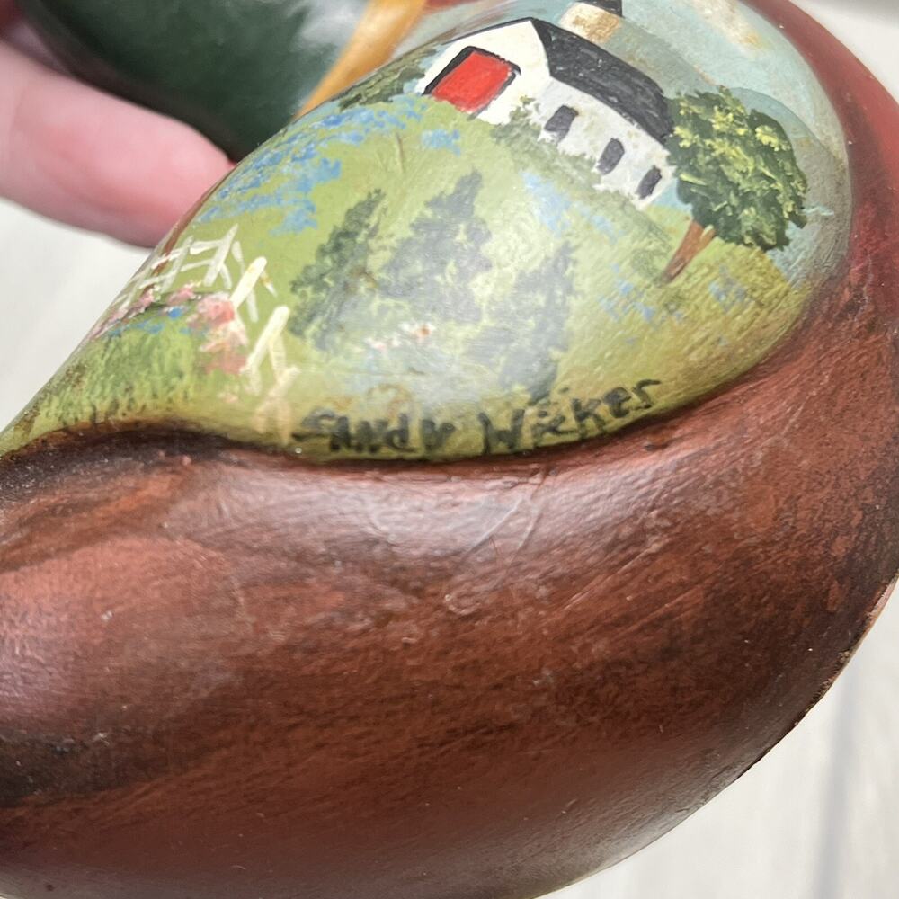 Vintage Hand Painted Duck Decoy House Fence‎ Church Barn Signed Sandy Wickes - Picture 8 of 11